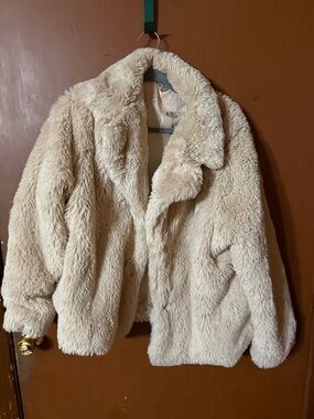Jou Jou Plush Cream Teddy Faux Fur Jacket